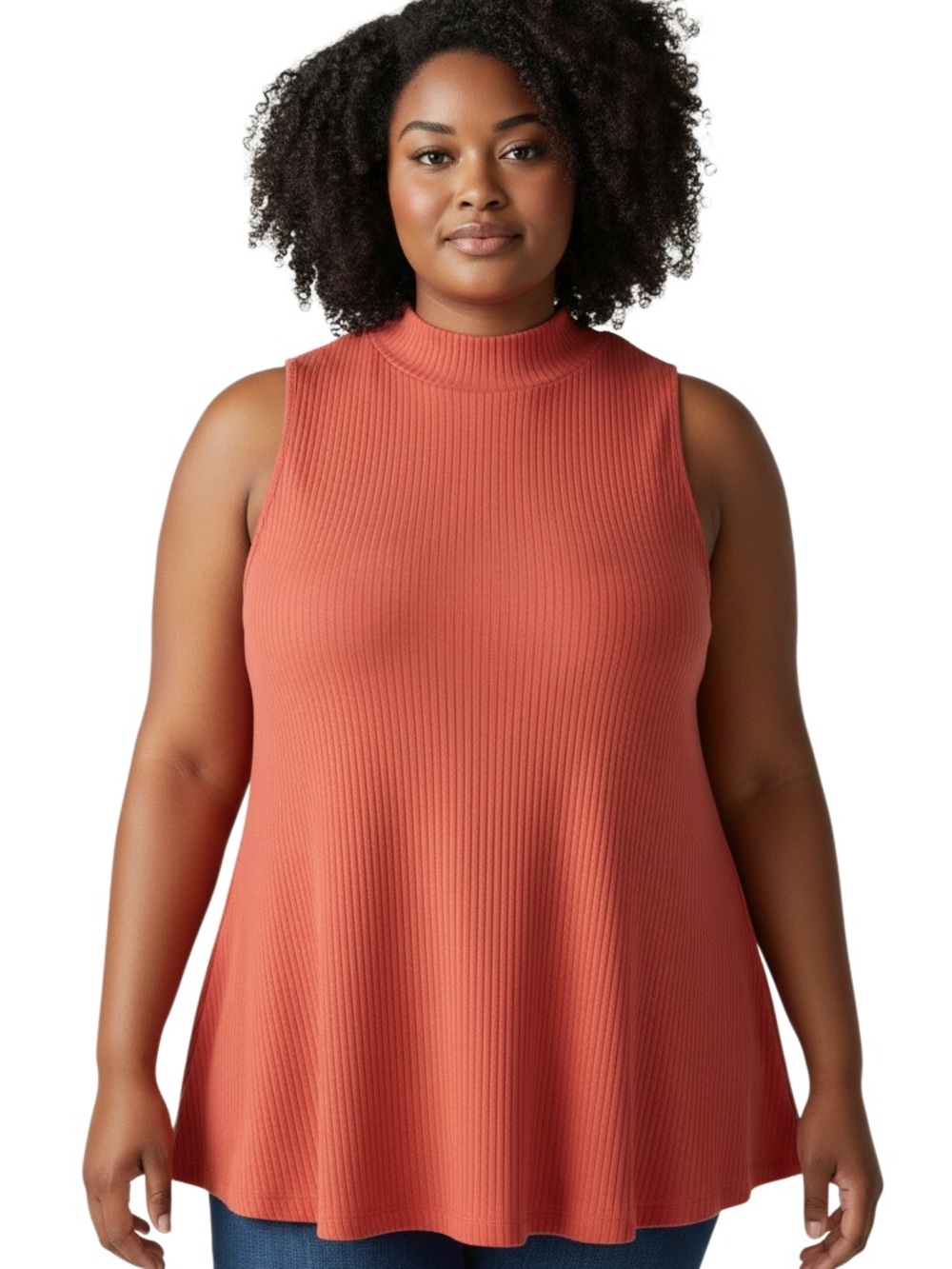 Old Navy Ribbed Mock-Neck A-Line Tank Top - Rusty Orange